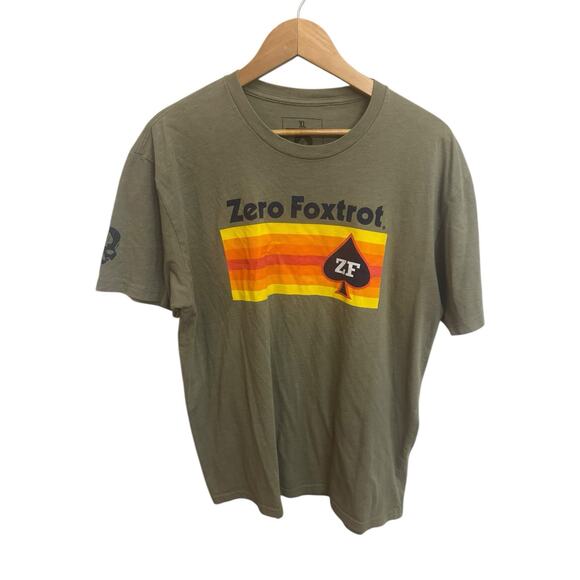 Zero Foxtrot Spade Logo Flag Green Men's T-Shirt XL Striped Military Stay Zero - Picture 1 of 6